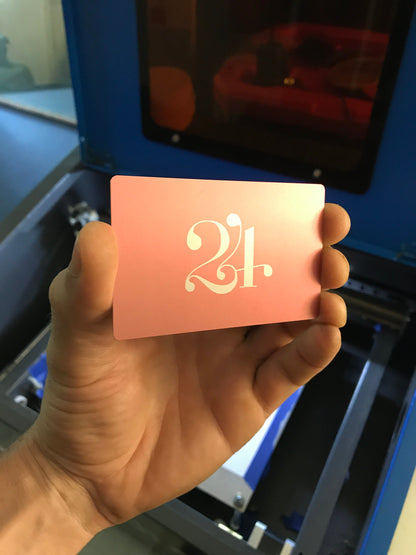 Custom Rose Gold Metal Business Cards, Personalized Laser Engraved Keepsake with Rounded Corner / Single or Double-Sided Engraving Service