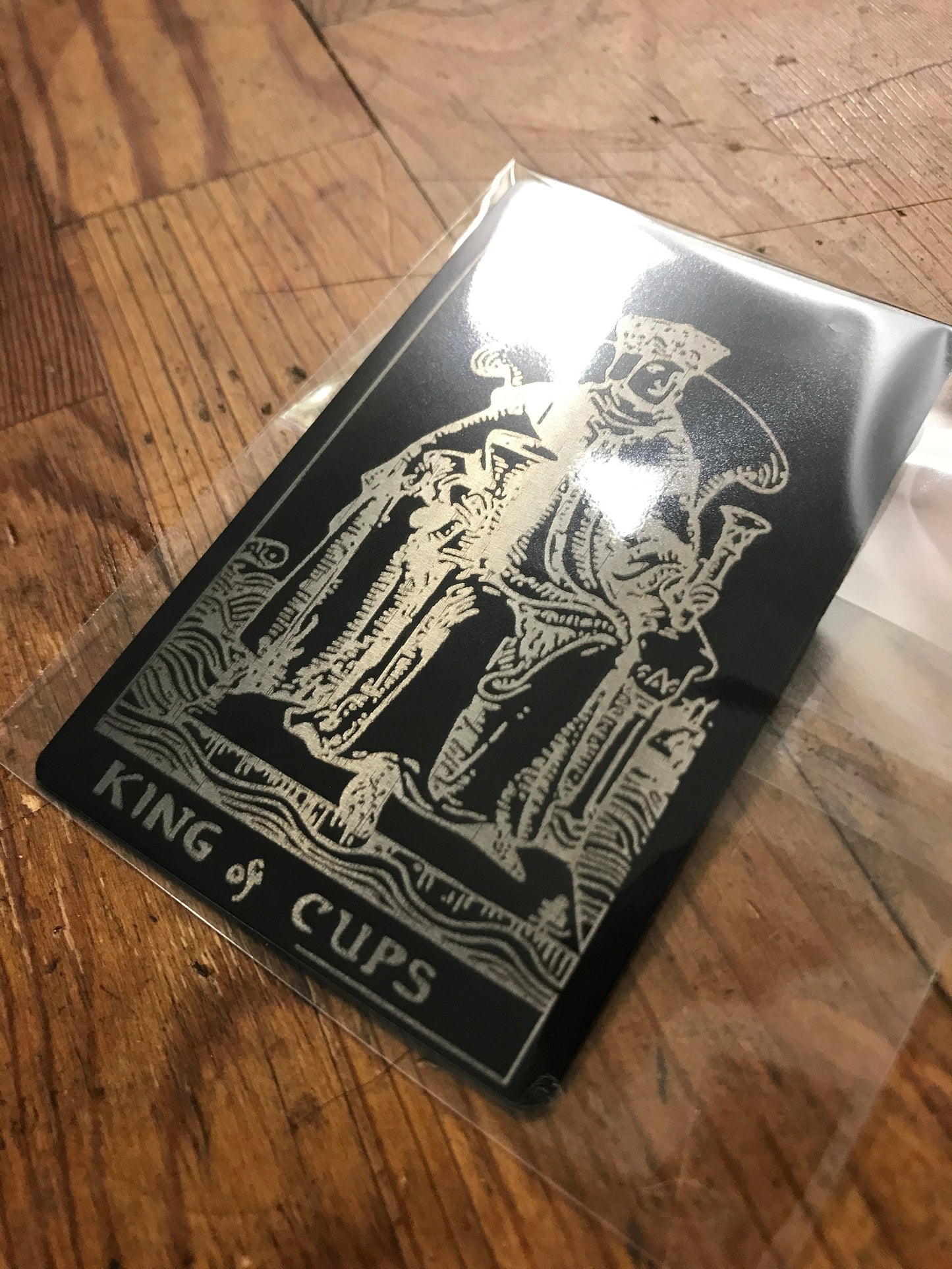 King of Cups Laser Engraved Metal Tarot Card Keepsake Gift