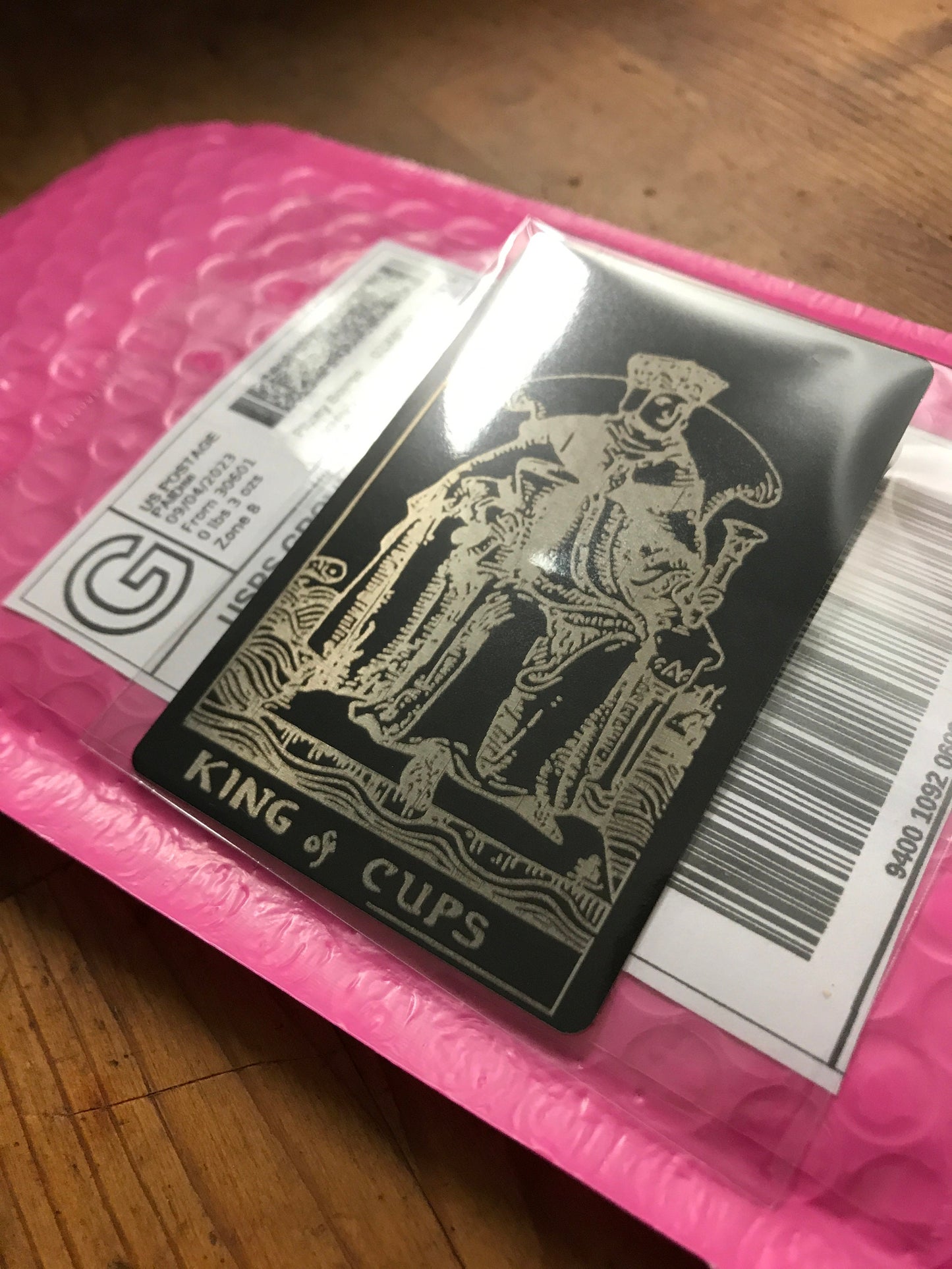 King of Cups Laser Engraved Metal Tarot Card Keepsake Gift