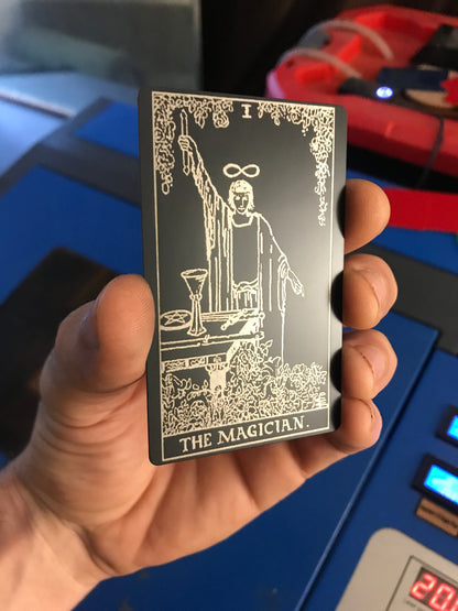 Magician Tarot Metal Gift Card - Laser Engraved Choice of Color, Esoteric Celestial Spiritual Gift