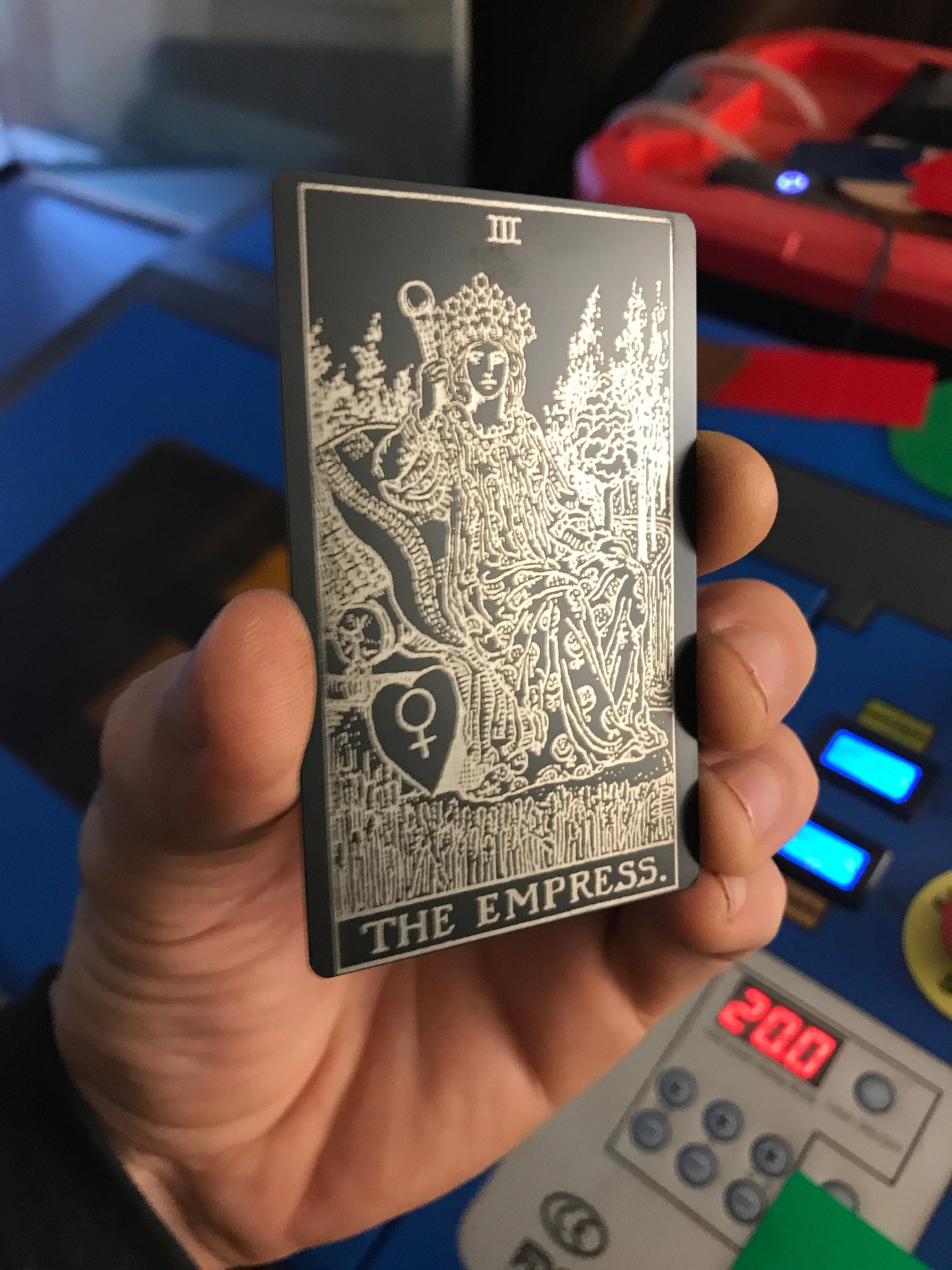 Empress Tarot Card, Laser Engraved Matte Black, Silver Aluminum, Spiritual Gift