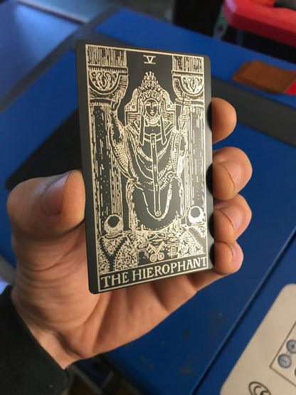 The Hierophant Metal Tarot Giftcard Laser Engraving Matte Black/Silver Anodized Aluminum Giftcards Esoteric Celestial Spiritual Reader Gifts