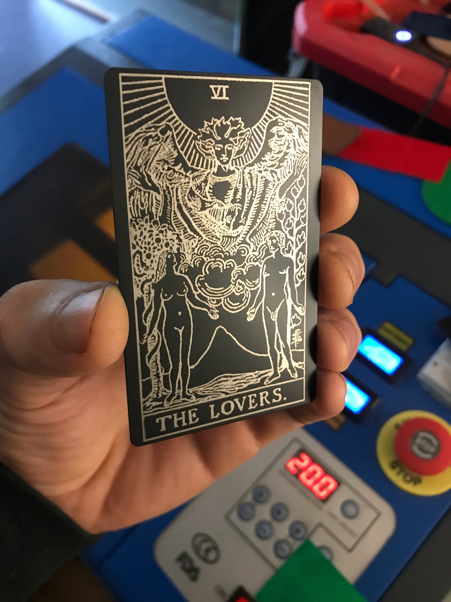 The Lovers Metal Tarot Giftcard Laser Engraving Matte Black/Silver Anodized Aluminum Giftcards Esoteric Celestial Spiritual Reader Gifts