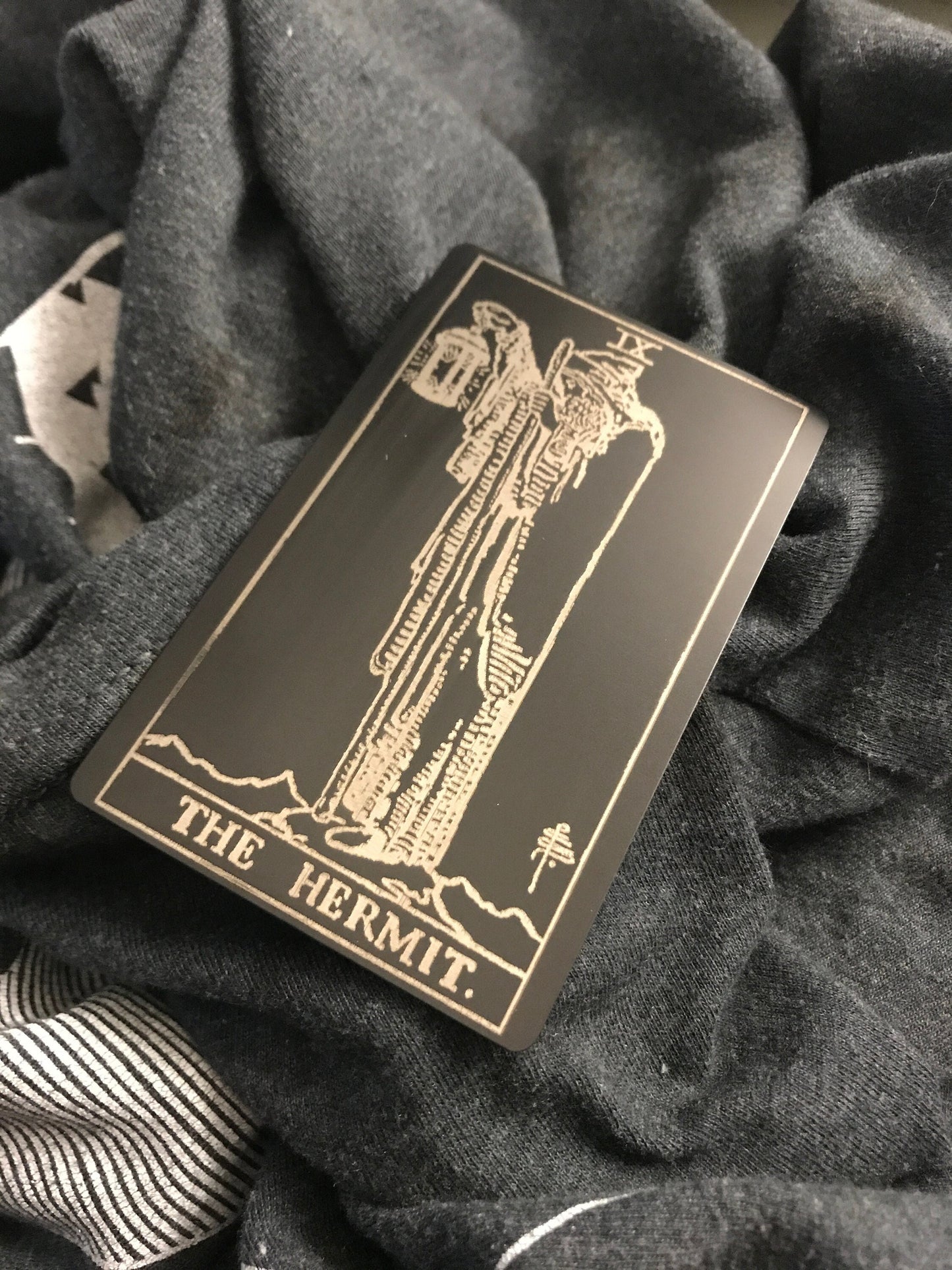 The Hermit Matte Black Silver Tarot Card Esoteric Celestial Laser Engraved Gift