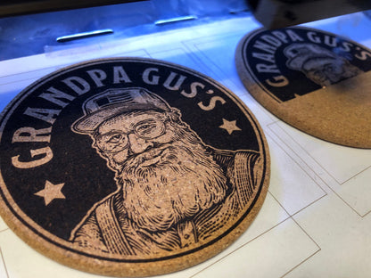 Personalized Cork Coasters with Custom Artwork, Logos, or Text - Laser Engraved for Home or Business