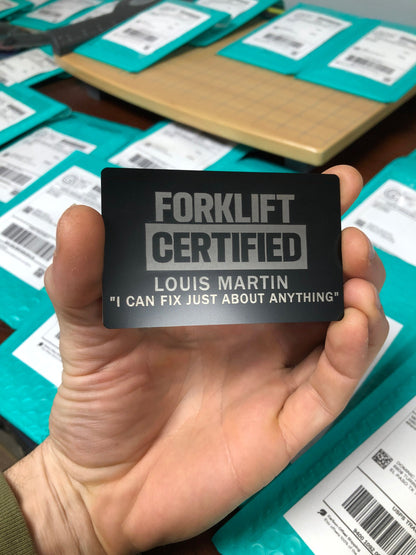 Personalized Forklift Certification Engraved Anodized Aluminum Business Card Gifts