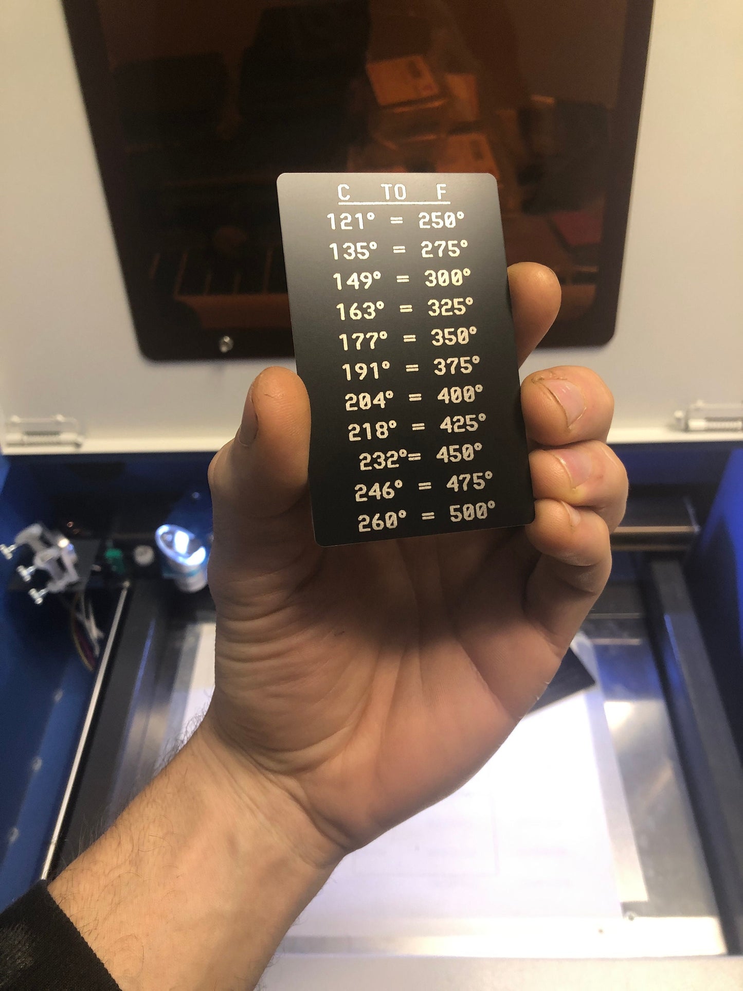 Laser Engraved Metal Baking Temperature Conversion Chart for Quick Metric to Standard Reference