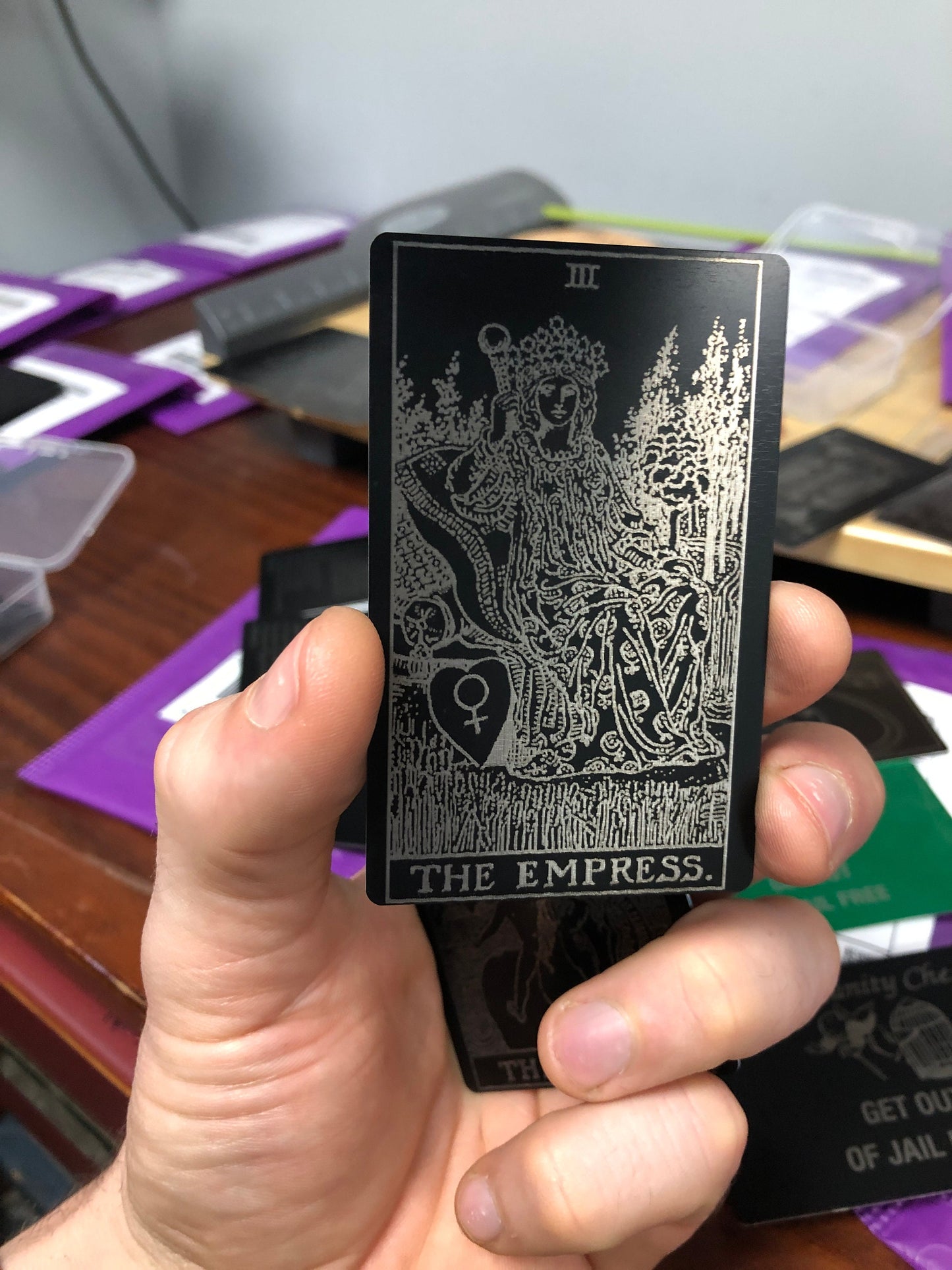 Empress Tarot Card, Laser Engraved Matte Black, Silver Aluminum, Spiritual Gift