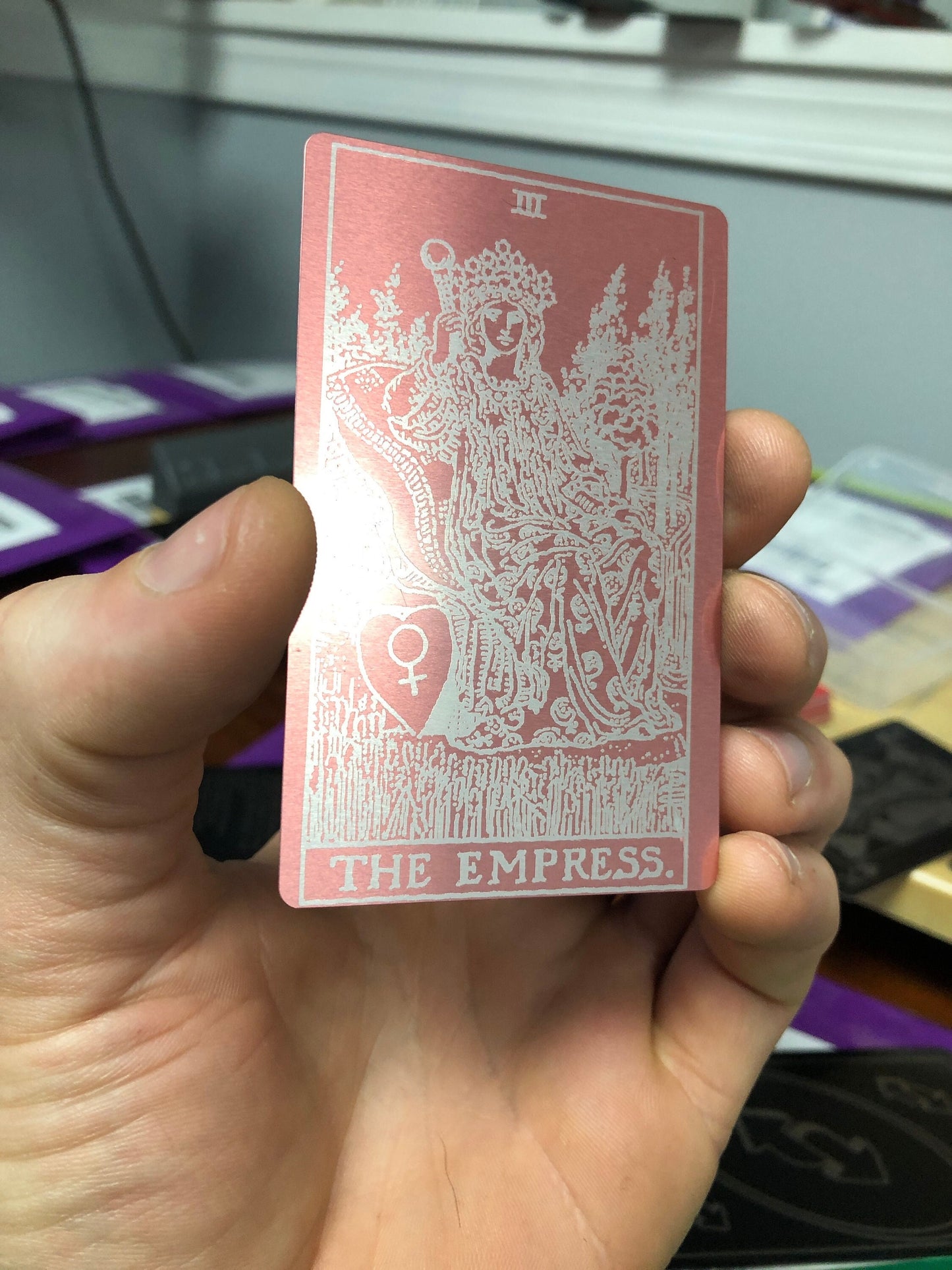 Empress Tarot Card, Laser Engraved Matte Black, Silver Aluminum, Spiritual Gift