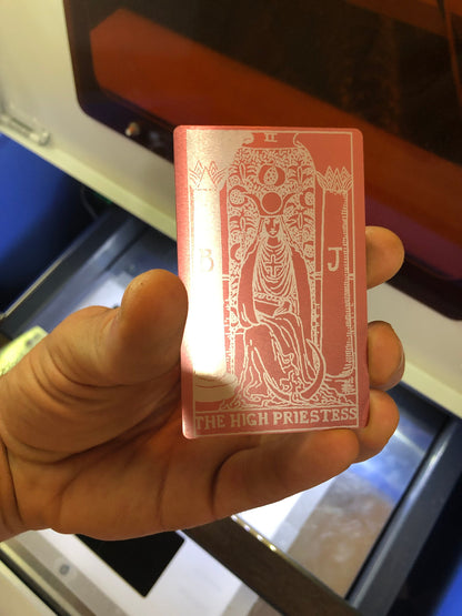 High Priestess Tarot Metal Gift Card - Laser Engraved Anodized Aluminum Esoteric Keepsake