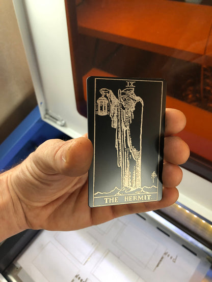 The Hermit Matte Black Silver Tarot Card Esoteric Celestial Laser Engraved Gift