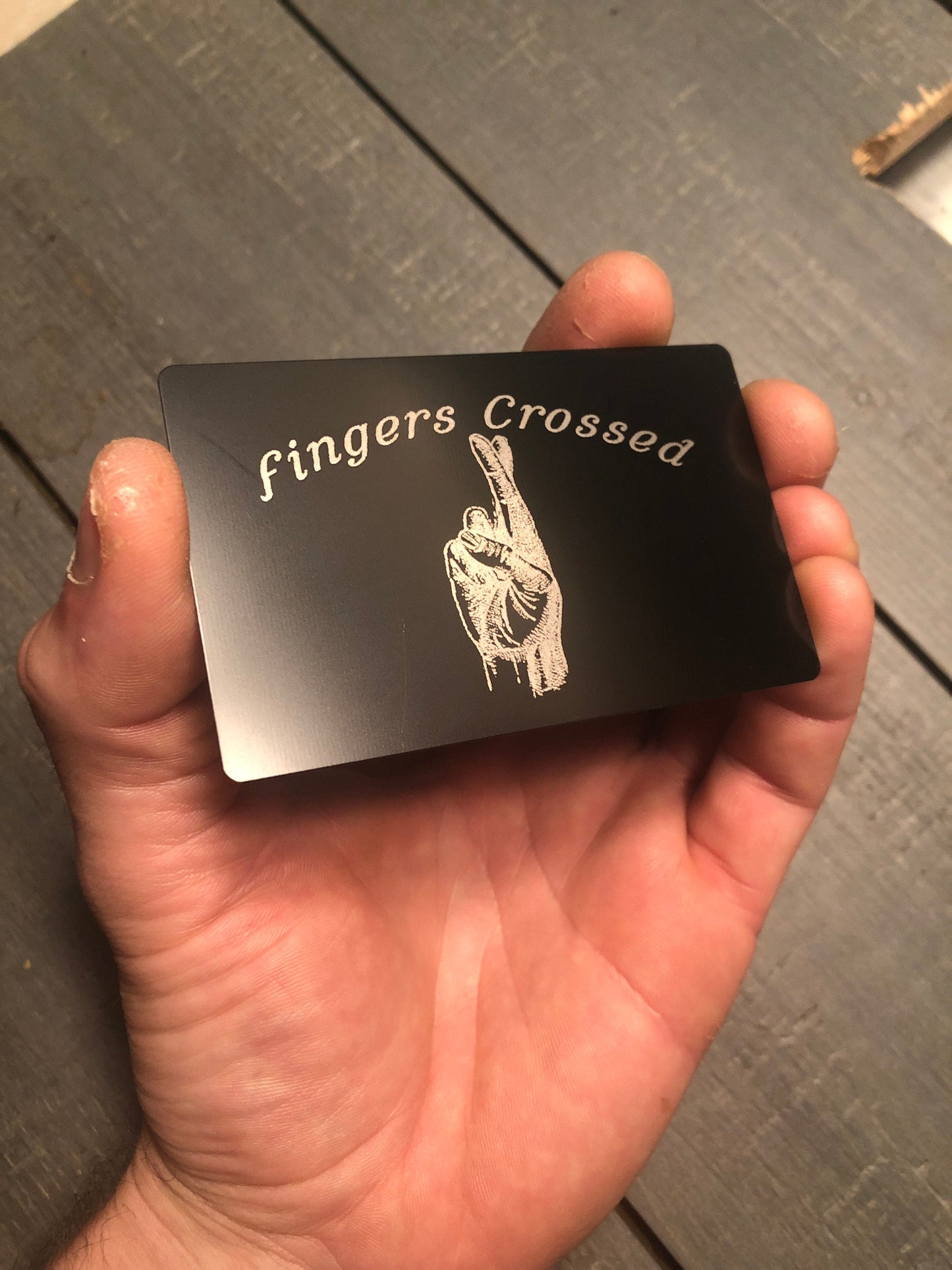 Fingers Crossed! Good Luck Charm Metal Gift Card, Cosmic Support Cute Whimsical Friendsgiving Giftcard for Safe Travels Life Decision Making