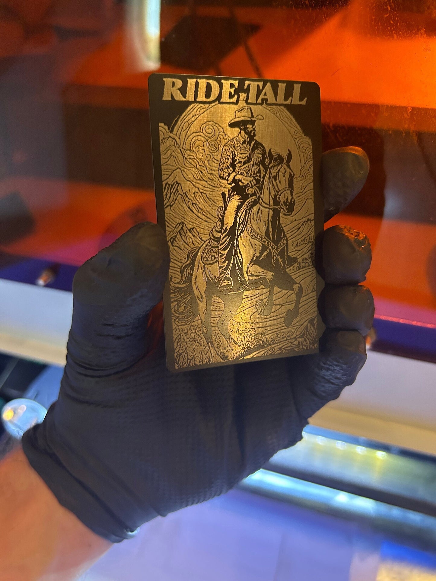 Ride Tall Cowboy Laser Engraved Metal Gift Card with Southern Charm