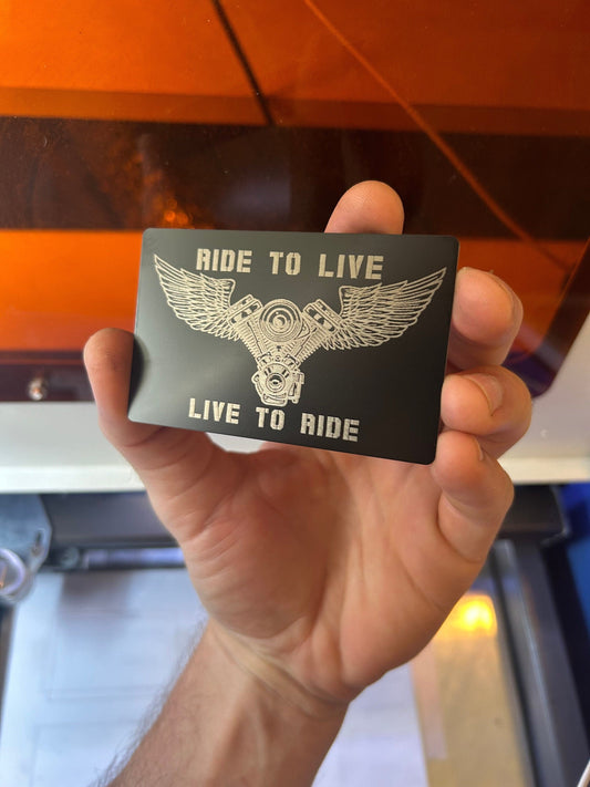 Engraved Metal Ride to Live Motorcycle Card - Unique USA Racing Gift