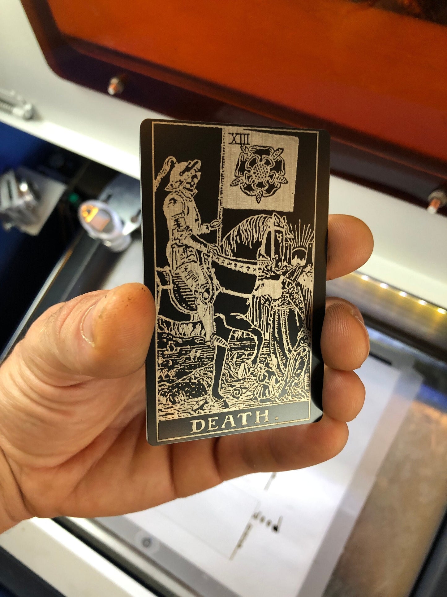 Metal Death Tarot Card Esoteric Psychedelic Anodized Aluminum Laser Engraved Metal Gift