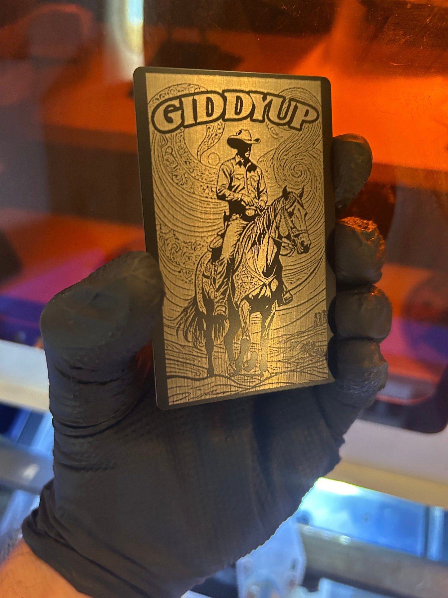 Giddy Up Metal Gift Card, Cowboy Horse Country Engraved Man Gift