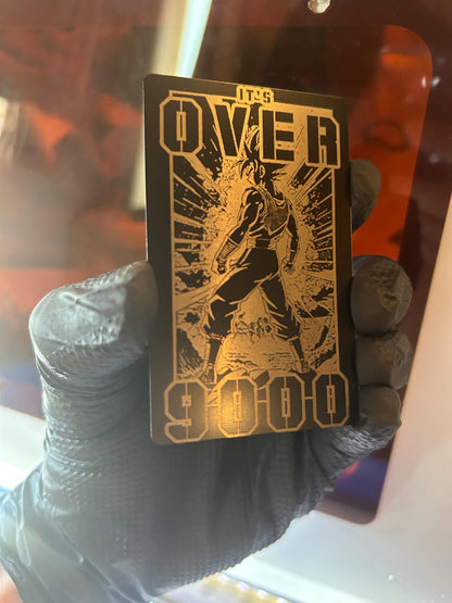 It's Over 9000... Power Level Meme Metal Laser Engraved Novelty Gift Card, Anime Fighter Nostalgia Fan Art, Gym Strength Inspirational Gifts