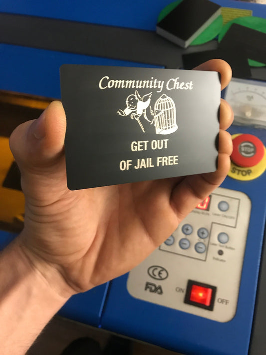 Laser Engraved Aluminum Community Chest Card - Funny Jail Get Out Gift