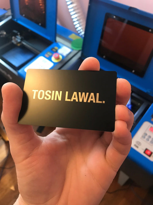 Custom Metal Name Cards - First and Last Name Plate Engraving Service: Anodized Aluminum Personalized Laser Engraved, Any Text or Logo Art