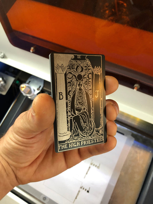 High Priestess Tarot Metal Gift Card - Laser Engraved Anodized Aluminum Esoteric Keepsake