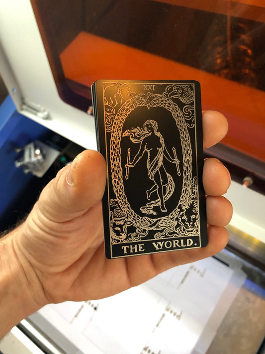 The World Esoteric Metal Tarot Gift Card with Laser Engraving, Choice of Color