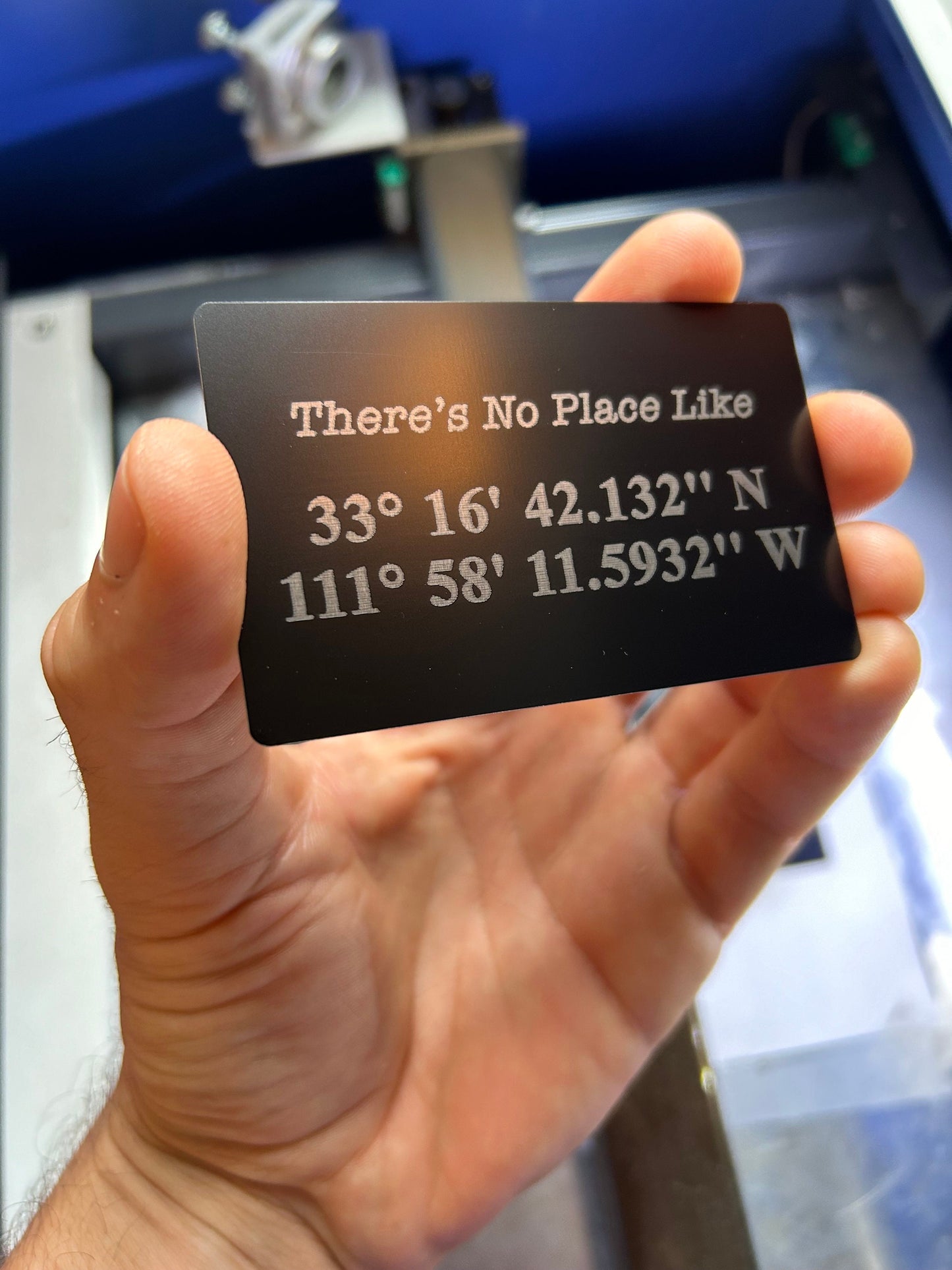 Custom Metal Latitude Longitude Coordinates Gift Card, Anodized Aluminum, No Place Like Home