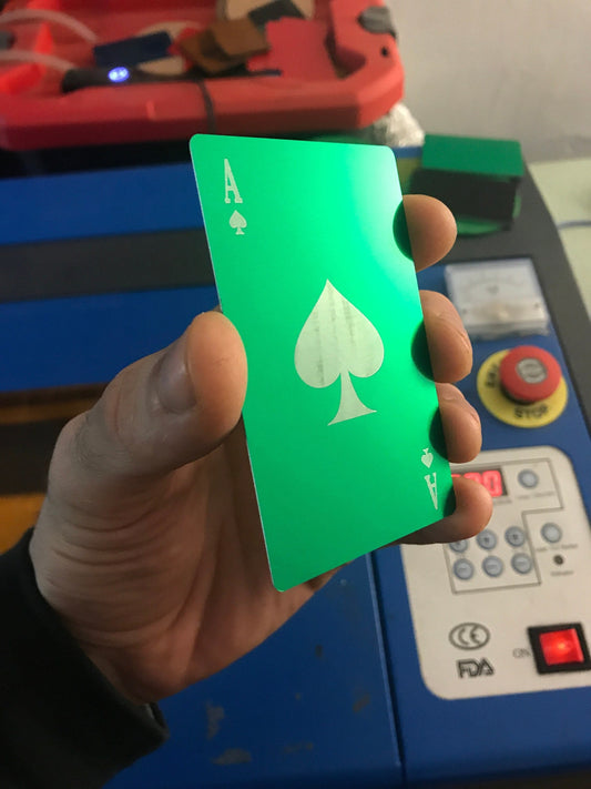 Unique Green Anodized Aluminum Ace of Spades Metal Gift Card Keepsake