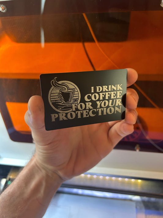 Coffee Lovers Novelty Gag Gift, Laser Engraved Metal Jokes Card Anodized Aluminum Unique Wallet Stuffer