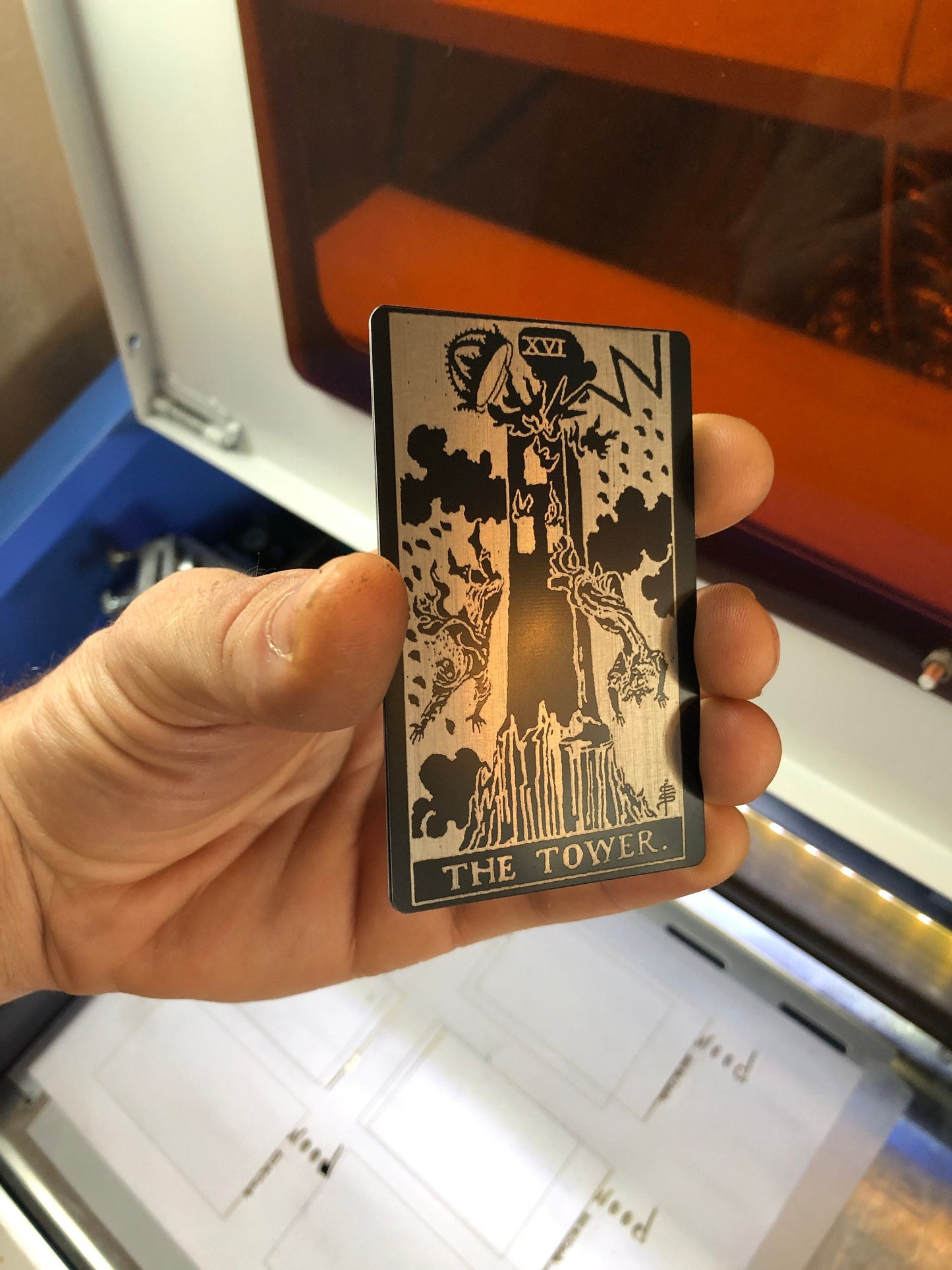 The Tower Celestial Tarot Metal Gift Card with Laser Engraving for Spiritual Readers