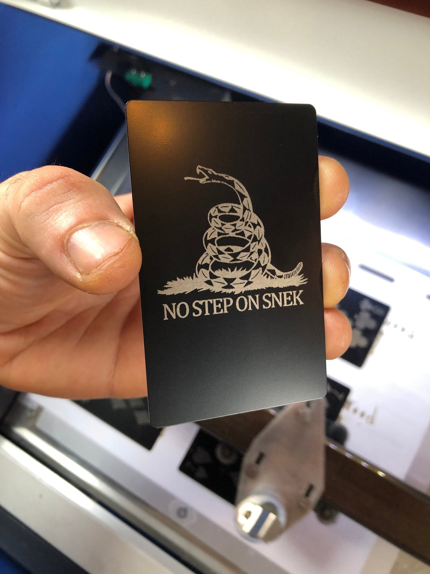 No STEP on Snek!! Anodized Aluminum Metal Gift Card - Laser Engraved Political Gag