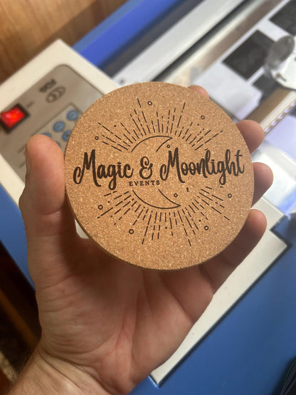 Personalized Cork Coasters with Custom Artwork, Logos, or Text - Laser Engraved for Home or Business