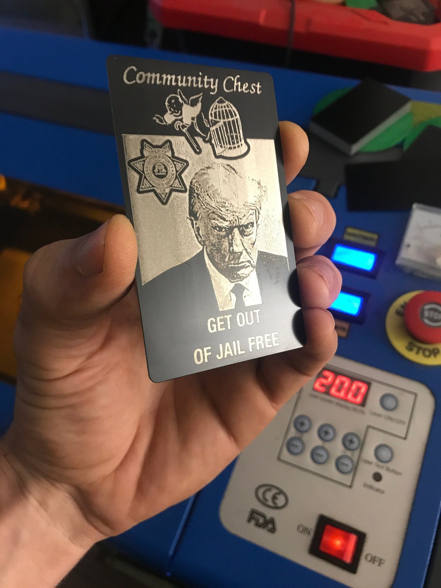 Donald Trump Mug Shot Laser Engraved Metal Card, Anodized Aluminum Political Gag Gift