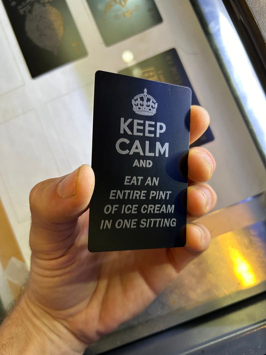 Personalized "Keep Calm and..." Custom Engraved Metal Gift Card with Personalized Funny Mantras and Memes