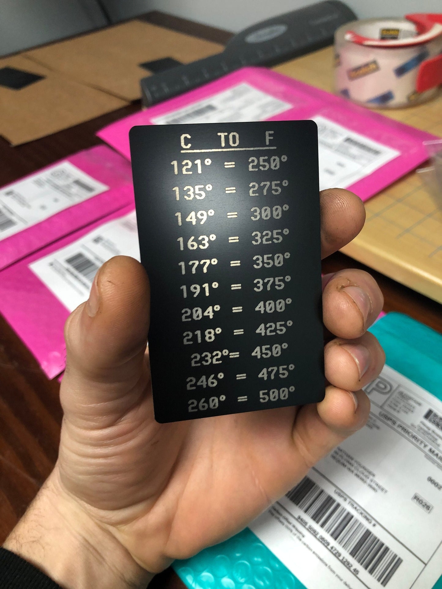 Laser Engraved Metal Baking Temperature Conversion Chart for Quick Metric to Standard Reference