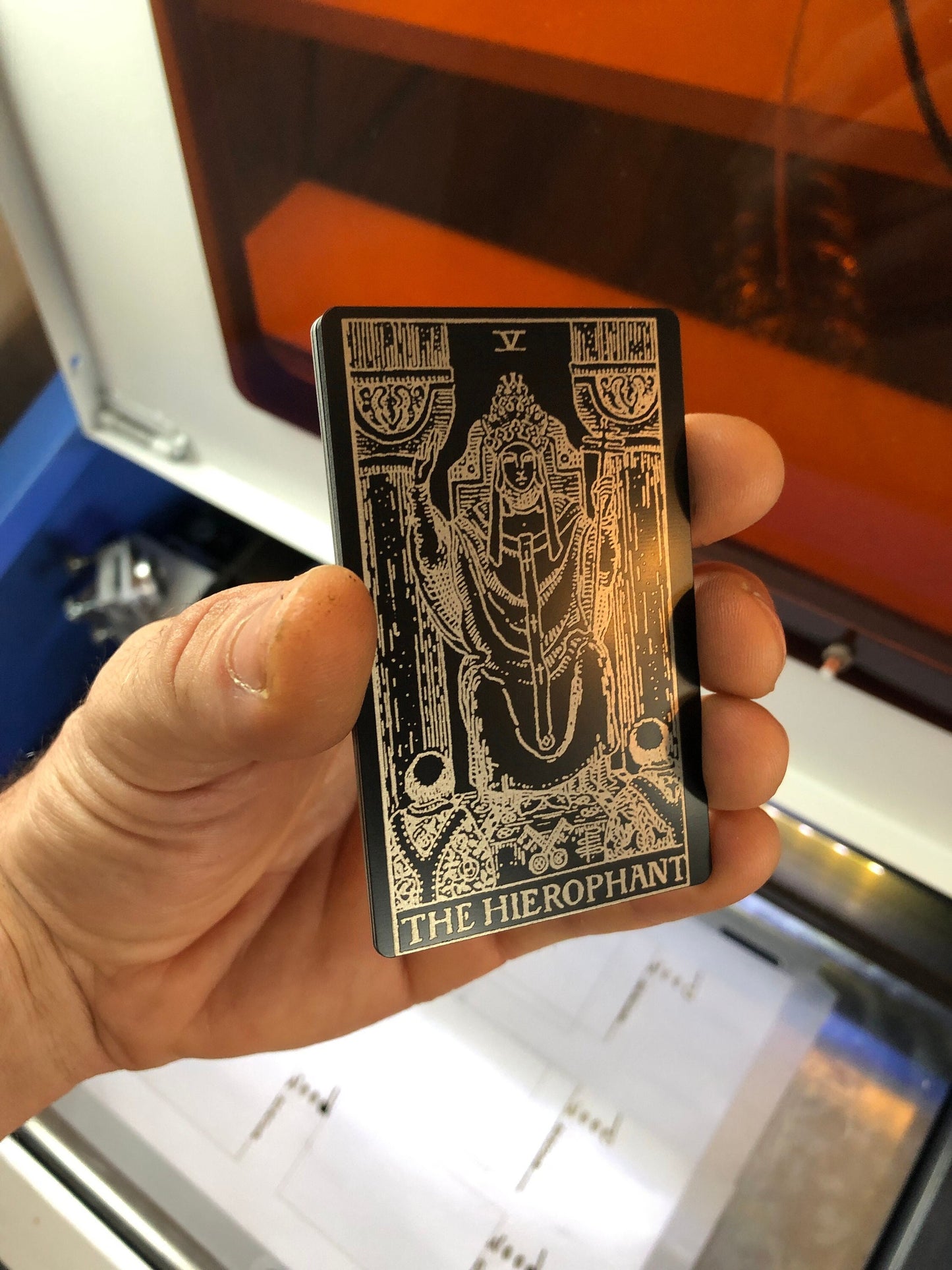 The Hierophant Metal Tarot Giftcard Laser Engraving Matte Black/Silver Anodized Aluminum Giftcards Esoteric Celestial Spiritual Reader Gifts