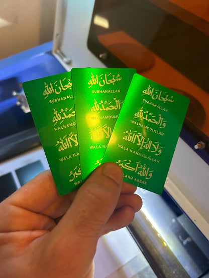 Personalized Green & Silver Metal Business Cards, Laser Engraved Keepsake, Double-Sided Option, Rounded Corners