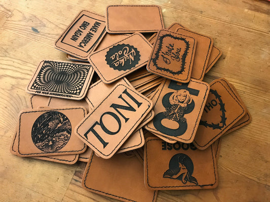 Custom Engraved Leather Patches -- Any Artwork & Custom Designs | Personalized Leather Backpack, Jacket, Beanie, Hat Patch