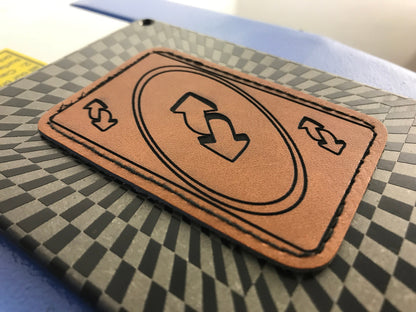 3 x 2" Reverse Card Leather Patch | Custom Engraved Leather Patches, Personalized Leather Backpack, Jacket, Beanie, Travel Luggage Tags