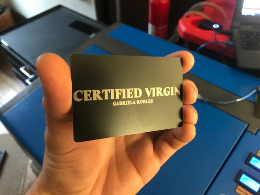 Certified Virgin ID Badge Personalized with *Your Friend's Name Here* || Gag Gift Card! Custom Metal Laser Engraving FriendsGiving Present