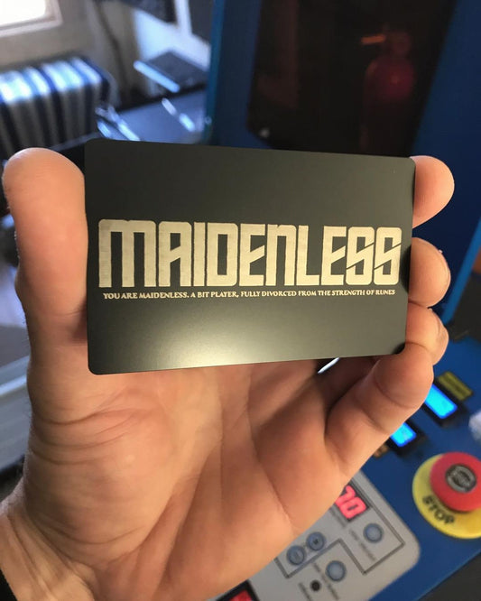 You are Maidenless - Gaming Virgin Status Card - Silly Meme Video Game Reddit Gamer Moment Metal Gift Cards: Custom Laser Engraving Service