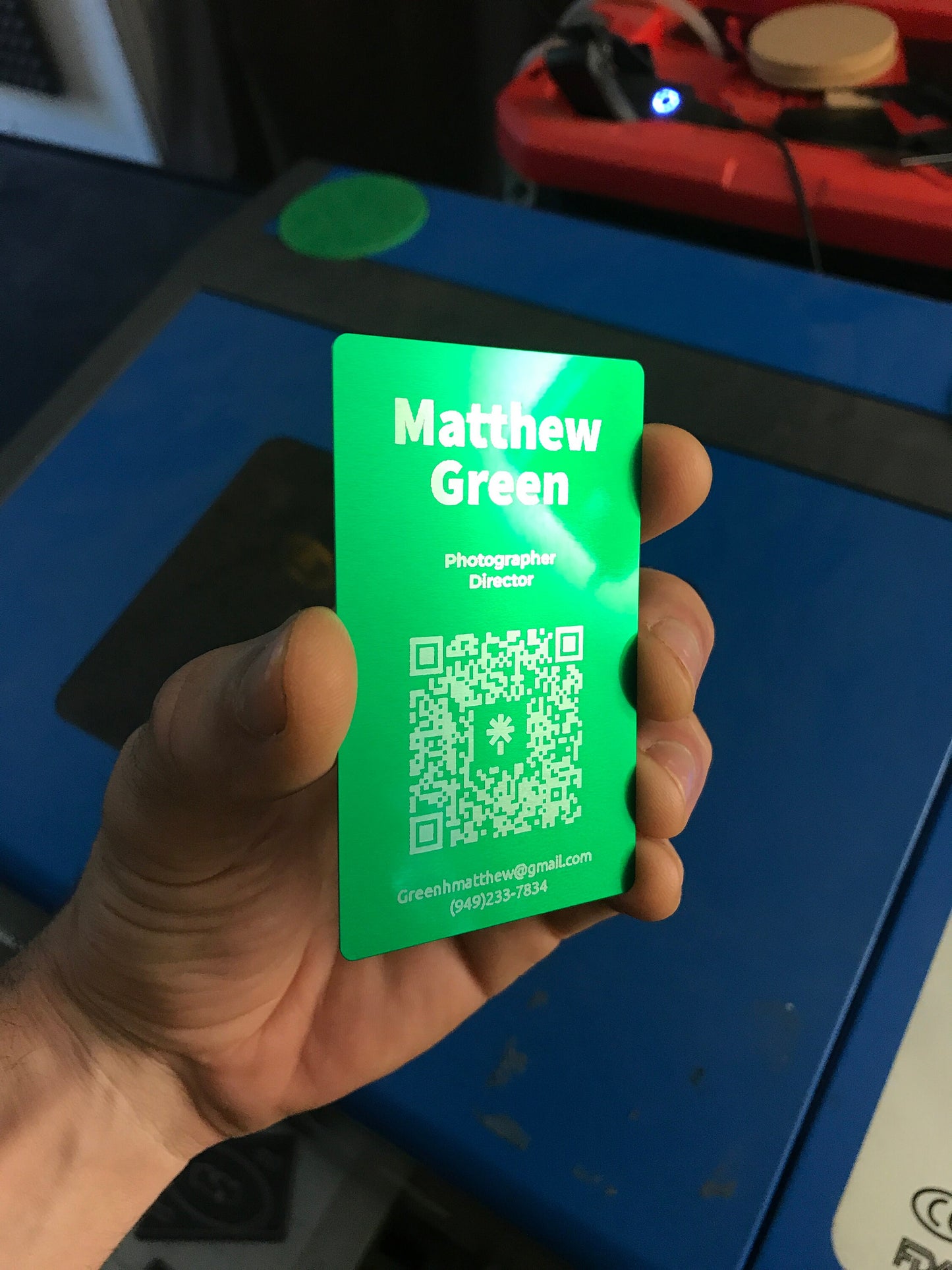 Green Metal Business Card Laser Engraving Service Product