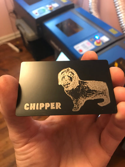 custom metal business cards with pet memorial engraving personalized with any logo photograph or text