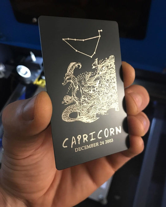 Capricorn Metal Zodiac Card w/Custom Birth Date! Personalized Anodized Aluminum Laser Engraving Keepsake Gift Giftcard