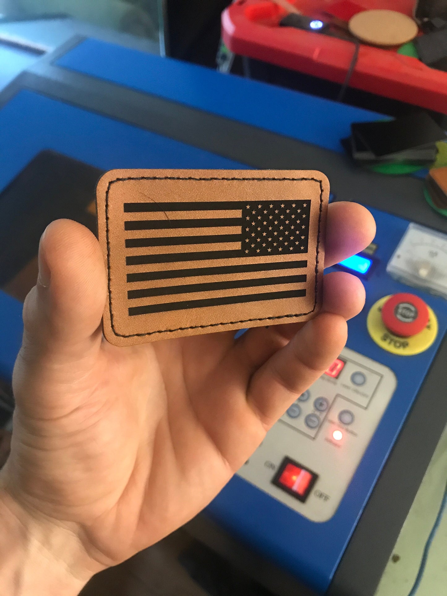 3x2" Reverse USA America Flag Military Style Leather Patch Leatherworking Laser Engraved Gift Name Plate Flag Country Nationality Patches