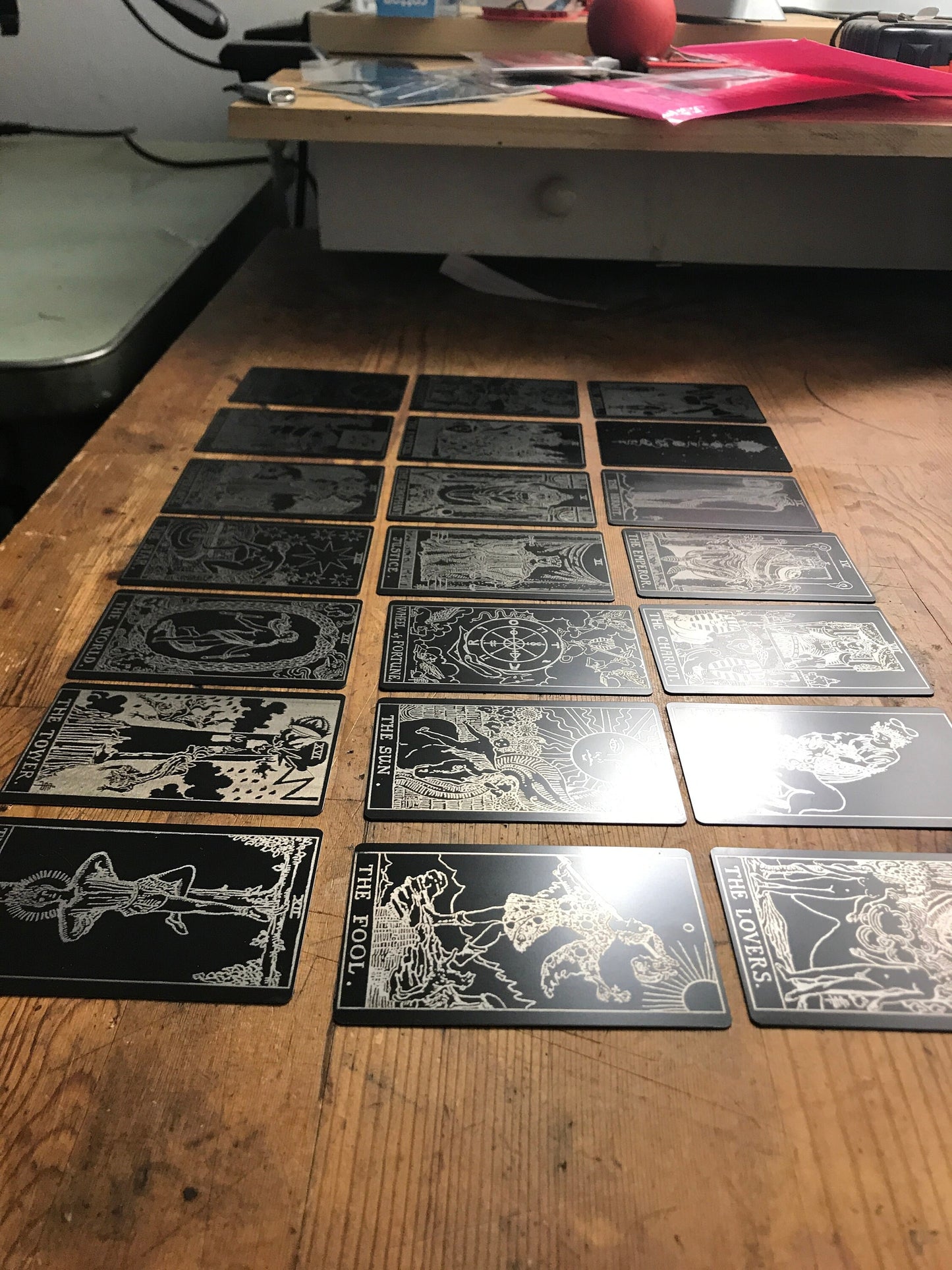 22 Major Arcana Metal Tarot Card Set - Twenty Two Laser Engraved Surreal Celestial Anodized Aluminum Divination Reader Giftcards Gift