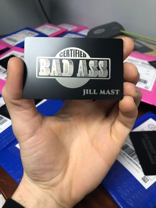 Certified Bad Ass Badge Personalized with *Your Badass Friend's Name Here* || Gag Gift Card! Custom Metal Friendsgiving Engraving Present